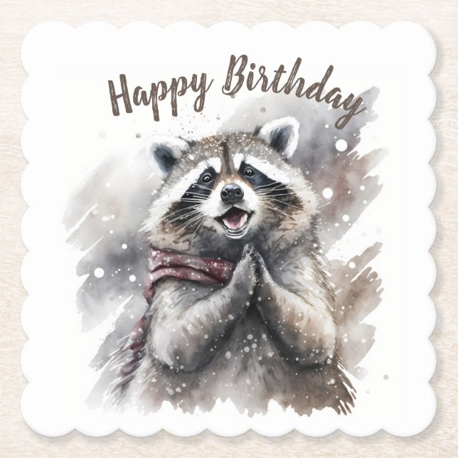 Posavasos De Papel Vibes de invierno Raccoon - Fiesta de cumpleaños - (Anverso)