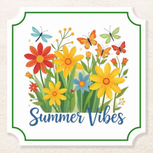 Posavasos De Papel Vibraciones de Verano Floral con Mariposas