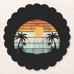 Posavasos De Papel Vibraciones Veraniegas de Sol Palmeras Playa Retro