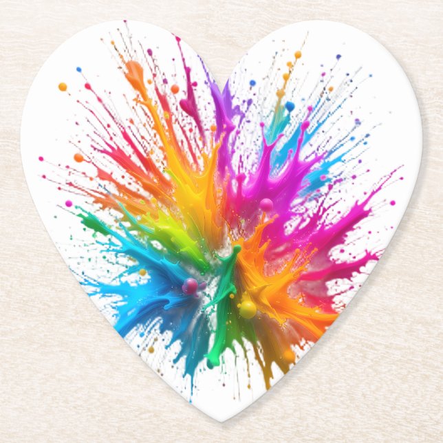 Posavasos De Papel Vibrant Rainbow Paint Splatter Explosion (Anverso)