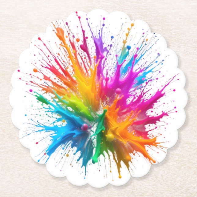 Posavasos De Papel Vibrant Rainbow Paint Splatter Explosion (Anverso)