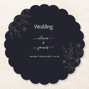 Posavasos De Papel Vid floral minimalista moderna simple en negro y b