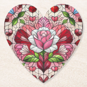 Posavasos De Papel Vidrio de colores floral día de San Valentín