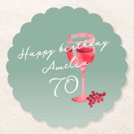Posavasos De Papel Vidrio Rojo Acuarela 70 cumpleaños