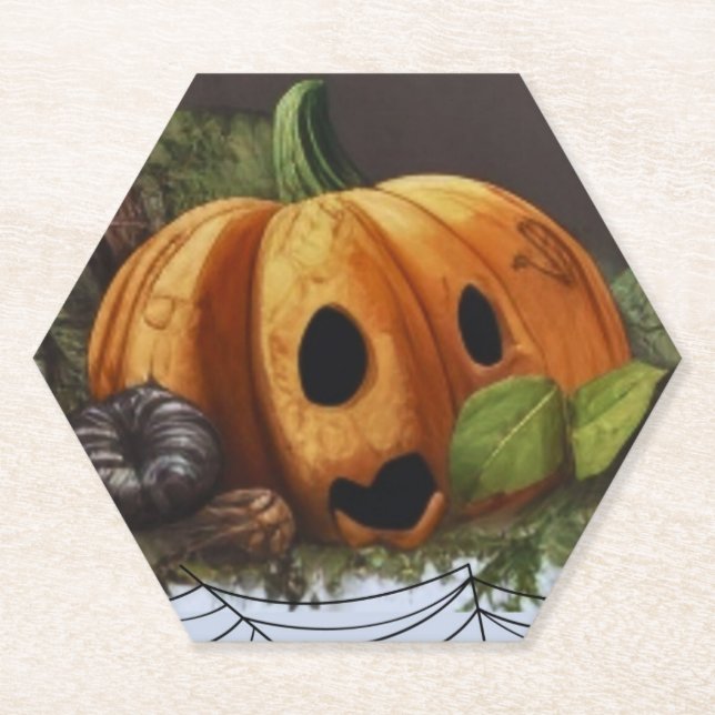 Posavasos De Papel Vieja Calabaza Rusa Habló Partido Halloween (Anverso)