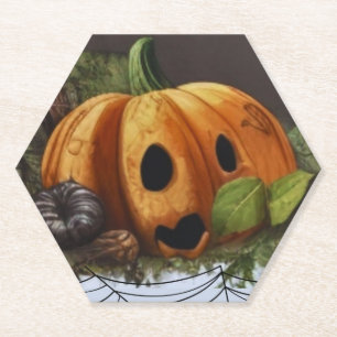 Posavasos De Papel Vieja Calabaza Rústica Fiesta de Halloween de Terr