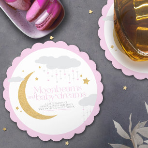 Posavasos De Papel Vigas de luna y sueños de bebé ducha de bebé rosa