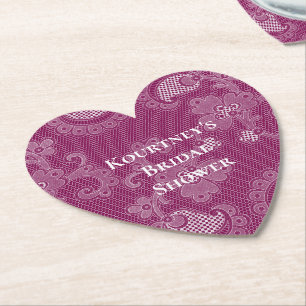 Posavasos De Papel Vino Borgoña Encaje Blanco Floral Bridal Shower