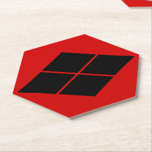 Posavasos De Papel Vintage Black Red Takeda Japón Mon Kamon Oriental