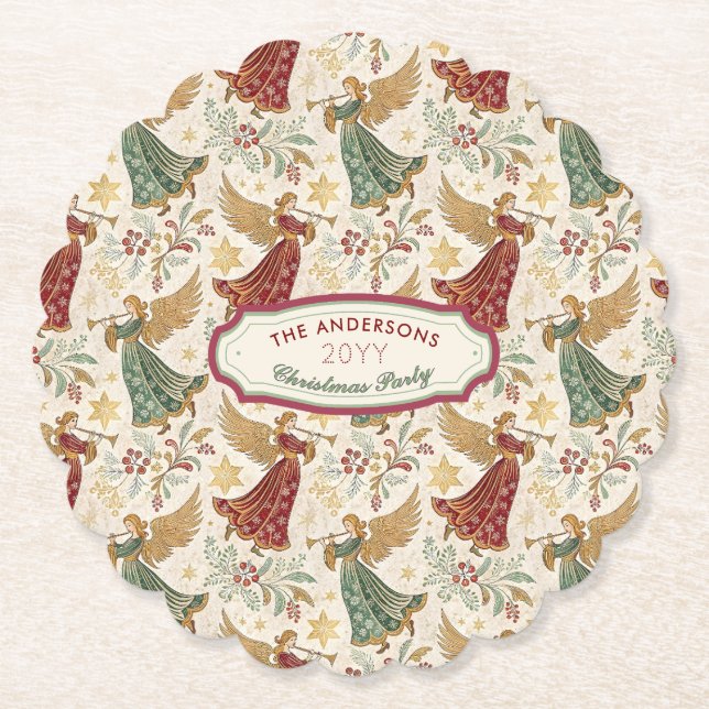 Posavasos De Papel Vintage Christmas Angels Custom Disposable  (Anverso)