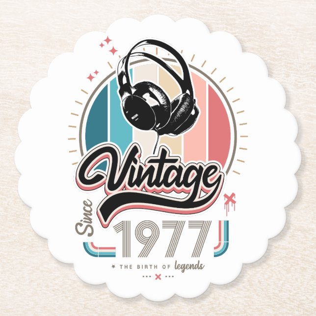 Posavasos De Papel Vintage desde audífonos de 1977 (Anverso)