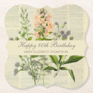 Posavasos De Papel Vintage Floral 80 cumpleaños