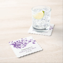 Posavasos De Papel Vintage French Toile Purple Floral Bridal Shower