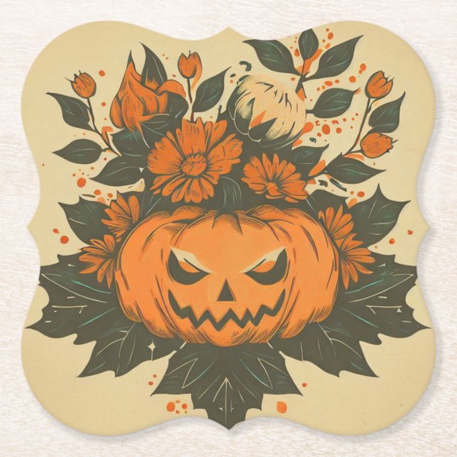 Posavasos De Papel Vintage/Halloween/Caída/Calabaza (Anverso)