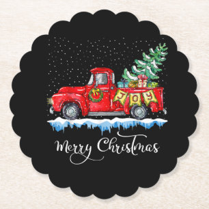 Posavasos De Papel Vintage Merry Christmas Red Truck Old Fashioned Ch