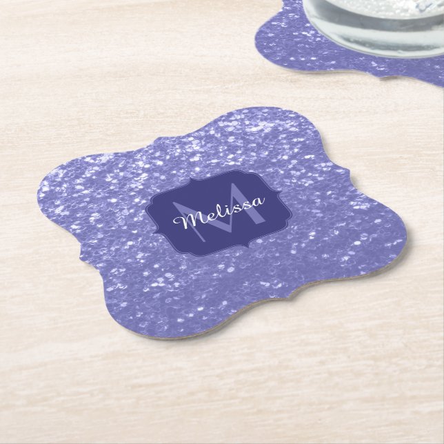 Posavasos De Papel Violeta de Lavender chispas purpurina Monograma (En perspectiva)