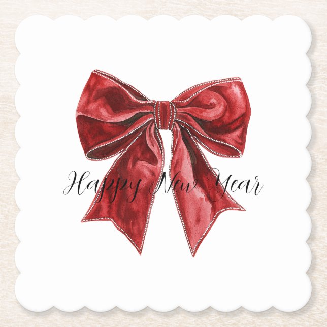 Posavasos De Papel Víspera de Año Nuevo con lazo rojo (Anverso)