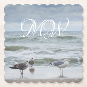 Posavasos De Papel Vistas al mar: olas y gaviotas