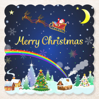 Posavasos De Papel Volando Santa Claus con luna creciente