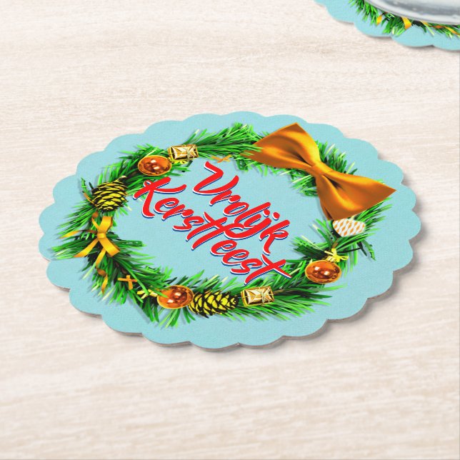 Posavasos De Papel Vrolijk Kerstfeest Holandés Feliz Navidad (En perspectiva)