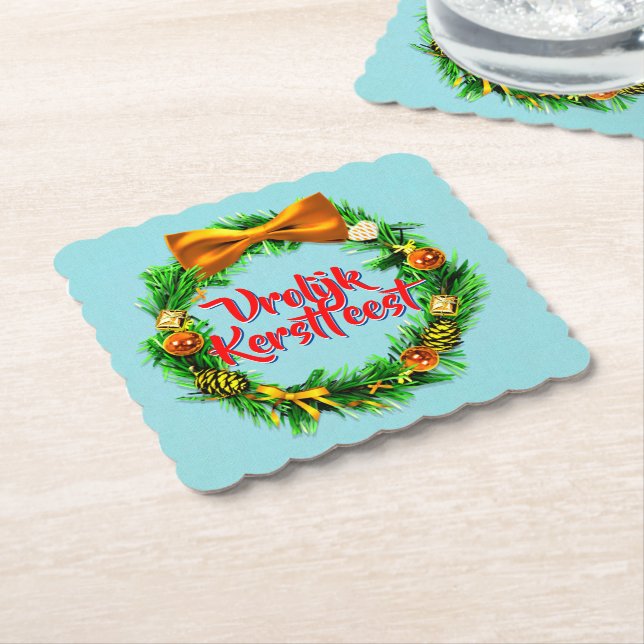 Posavasos De Papel Vrolijk Kerstfeest Holandés Feliz Navidad (En perspectiva)