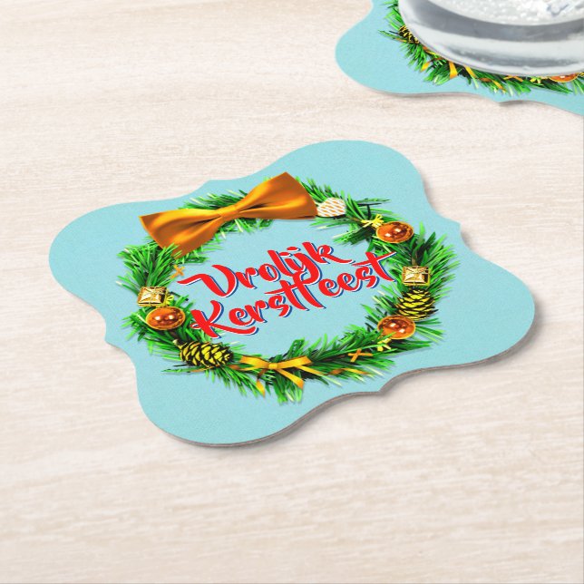 Posavasos De Papel Vrolijk Kerstfeest Holandés Feliz Navidad (En perspectiva)