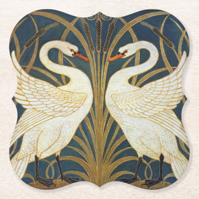 Posavasos De Papel Walter Crane - Swan, Rush E Iris Art Nouveau (Anverso)