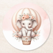 Watercolor Baby Shower Peach Elephant