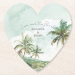 Posavasos De Papel Watercolor Beach Wedding Heart<br><div class="desc">Celebra tu romance costero con nuestra avenida acuática "Love and the Beach" Heart Coasters. Estas encantadoras duchas están diseñadas para darle un toque personal y práctico a su boda en la playa, con un delicado corazón de palmeras acuáticas en verdes tropicales de ensueño y neutrales de arena. Estas galerías, personalizadas...</div>