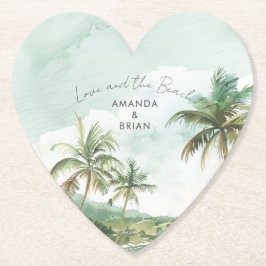 Posavasos De Papel Watercolor Beach Wedding Heart