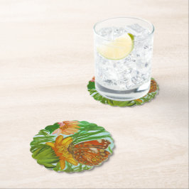 Posavasos De Papel Watercolor Butterfly flower garden