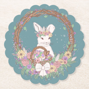 Posavasos De Papel Watercolor Easter Bunny Wreath Art