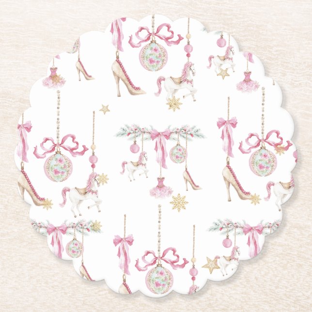 Posavasos De Papel  Watercolor Merry Christmas Nutcracker ballet pink (Anverso)