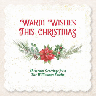 Posavasos De Papel Watercolor Poinsettia Holly Bouquet Christmas