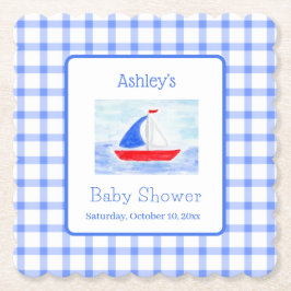 Posavasos De Papel Watercolor Sailboat Blue Check Baby Shower
