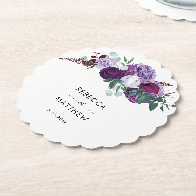 Posavasos De Papel Watercolor Script Wedding Favor Floral (En perspectiva)