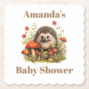 Posavasos De Papel Watercolor Woodland Hedgehog Mushrooms Baby Shower