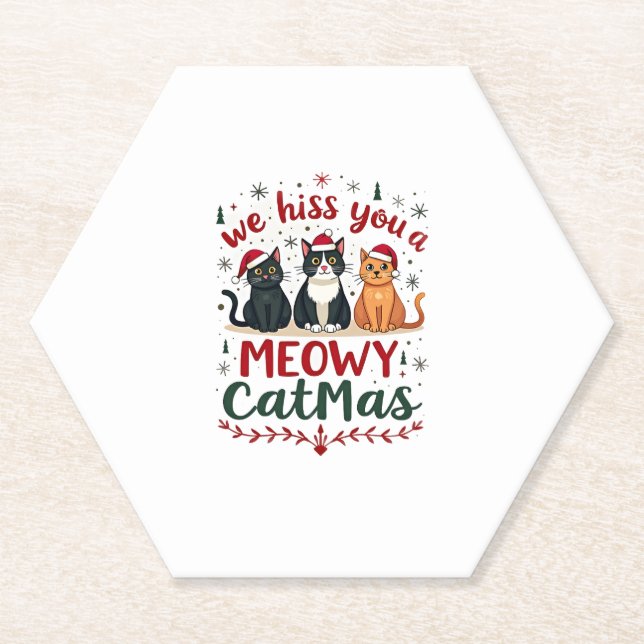 Posavasos De Papel We Hiss You A Meowy Catmas Funny Cat Christmas Ugl (Anverso)