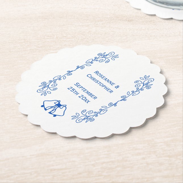 Posavasos De Papel Wedding Paper Coaster Blue Sapphire Bells (En perspectiva)