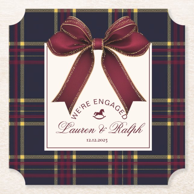 Posavasos De Papel We're engaged Engagement Party Red Bow Christmas (Anverso)