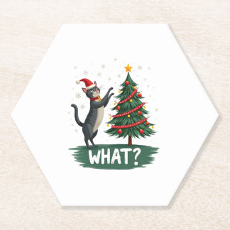 Posavasos De Papel What Funny Cat Pushing Christmas Tree Over Cat Xma