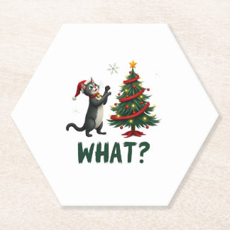 Posavasos De Papel What Funny Cat Pushing Christmas Tree Over Cat Xma