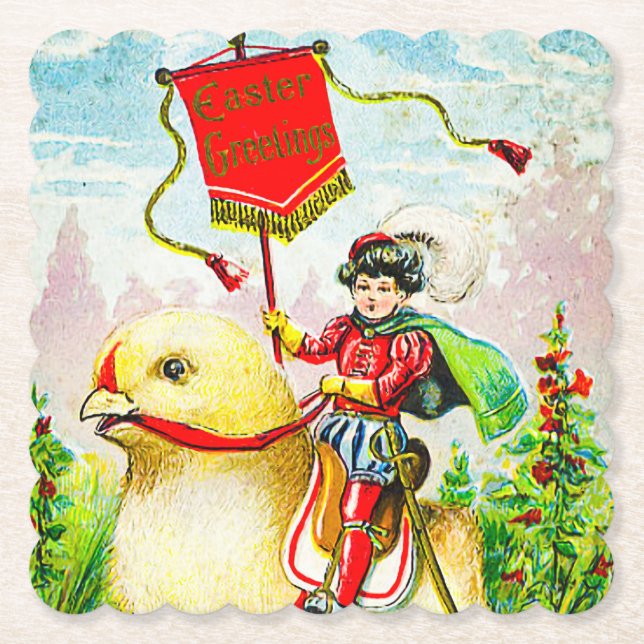 Posavasos De Papel Whimsical Easter Greetings: Sobre el polluelo giga (Anverso)