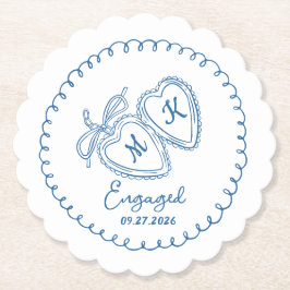 Posavasos De Papel Whimsical Engaged Couple Blue Hearts Trendy Doodle