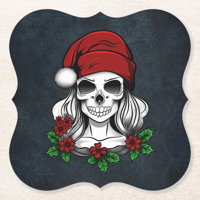 Posavasos De Papel Whimsical Gothic Santa Skull Navidades (Anverso)