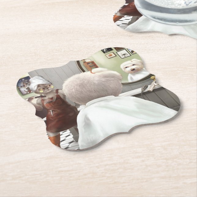 Posavasos De Papel Whimsical Mascota Barber Shop (En perspectiva)
