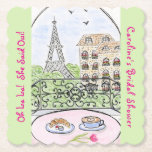 Posavasos De Papel Whimsical Paris Eiffel Tower BRIDAL SHOWER<br><div class="desc">Handpainted Whimsical Paris Eiffel Tower BRIDAL SHOWER Paper Coasters. CUSTOMIZE / PERSONALIZE **MESSAGE SHOWN** Wherever you are, keep Paris close by with this whimsical, hand painted drawing of a dreamy Paris morning, Eiffel tower in view through a lovely French window, complete with cappuccino and a croissant. Perfect for Francophiles who...</div>
