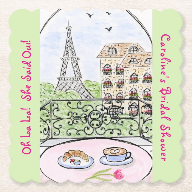 Posavasos De Papel Whimsical Paris Eiffel Tower BRIDAL SHOWER  (Anverso)