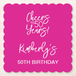 Posavasos De Papel Whimsical Pink Cheers to 50 Years Birthday