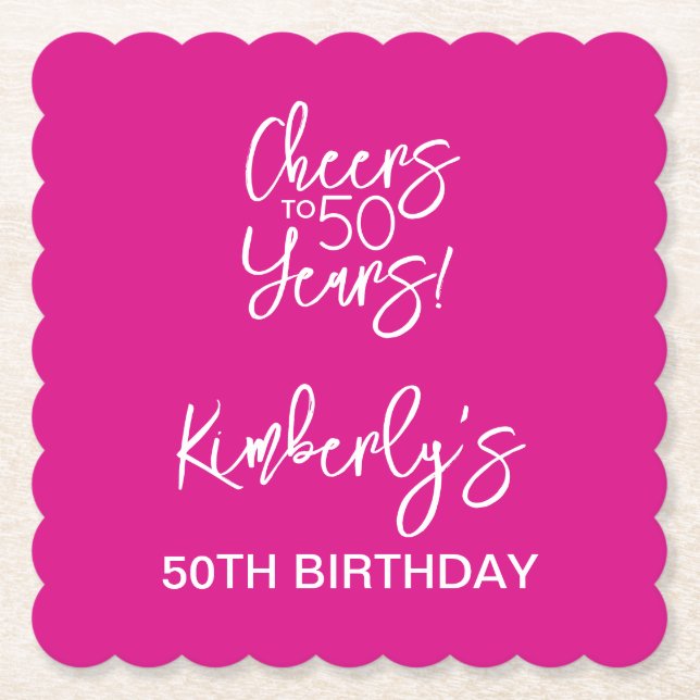 Posavasos De Papel Whimsical Pink Cheers to 50 Years Birthday (Anverso)